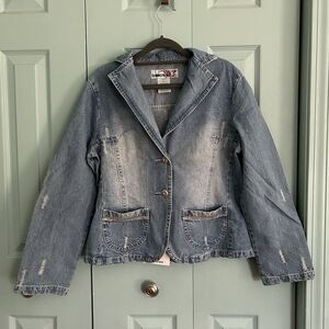 Y2K Connection 18 Womens Denim Jean Jacket XL Rhinestones Light Wash Two Button